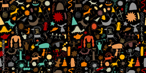 Rock paintings background, seamless pattern for your design