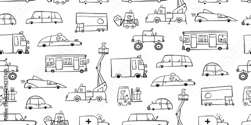 Coloring baby toy cars collection, seamless pattern for fabric design
