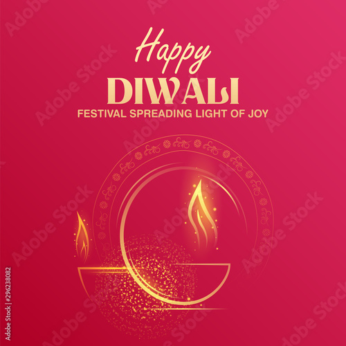 illustration of burning diya on happy Diwali Holiday background for light festival of India