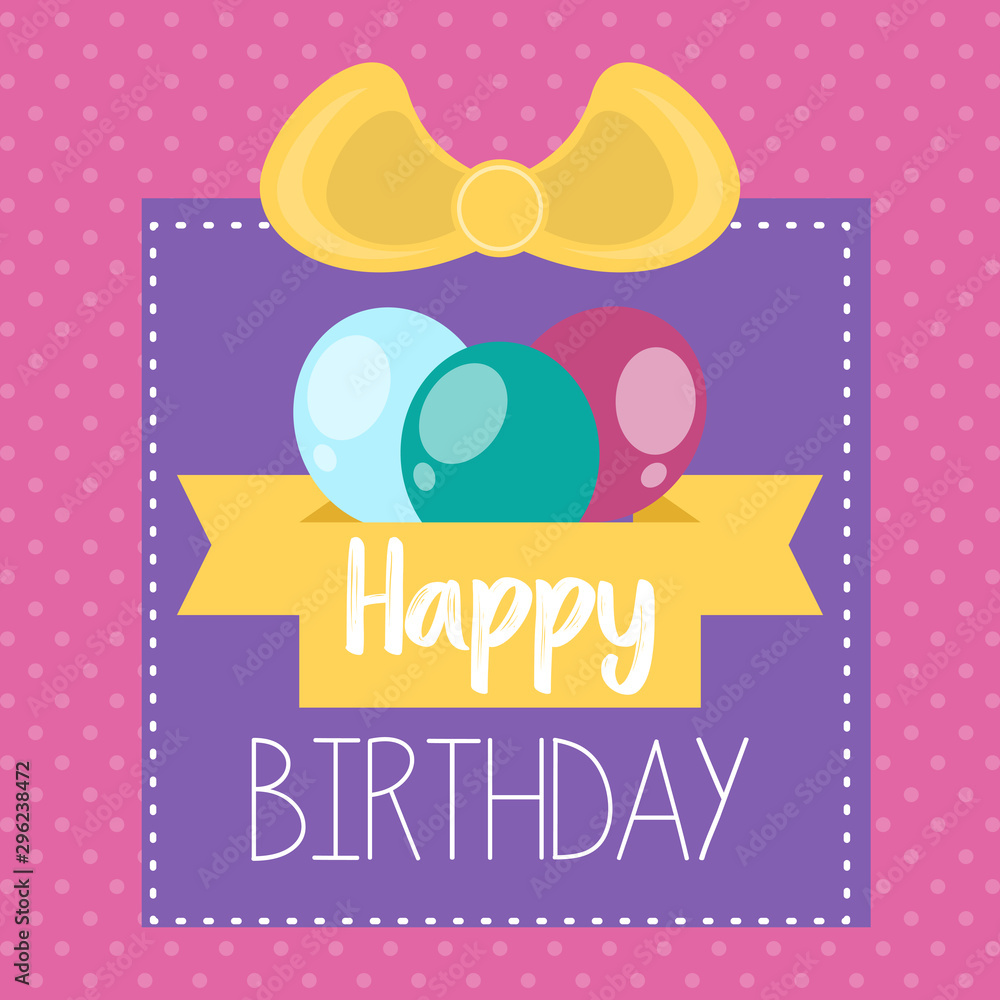 Fototapeta premium Colored birthday card with balloons and a ribbon - Vector