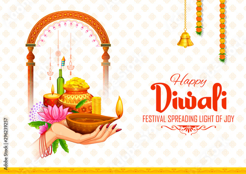 illustration of burning diya on happy Diwali Holiday background for light festival of India