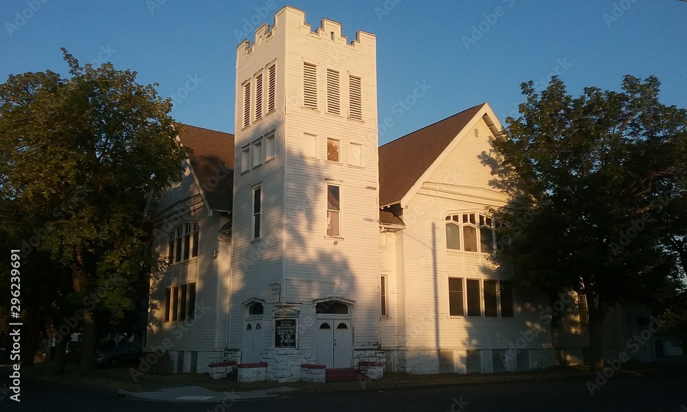 exterior of church in low afternoon light