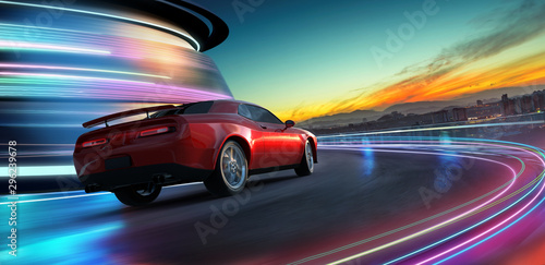 HIgh speed generic red sports car driving in the city © jamesteohart