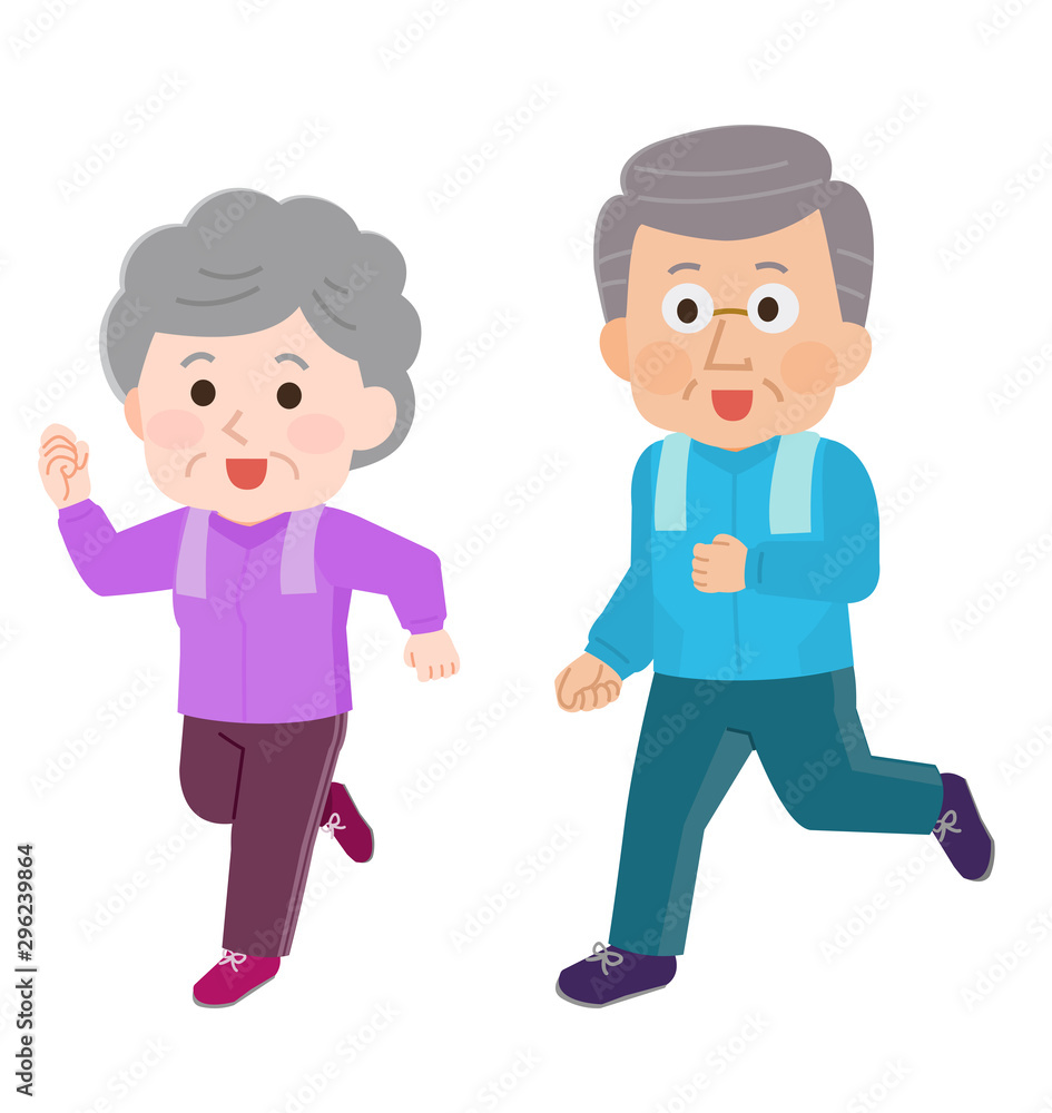 ランニングするシニア男女01　イラスト