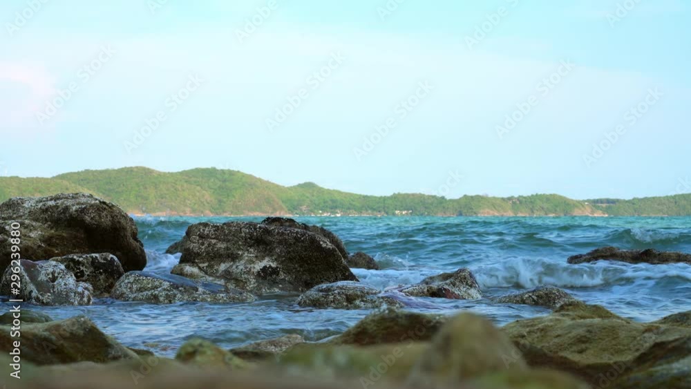 The beach and rocks with seascape and Island The beach and rocks with seascape and Island