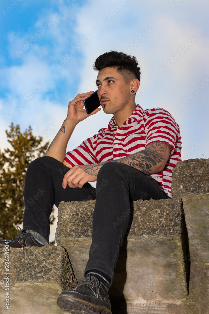 male model with mustache and barber tattoos male model with mustache and barber tattoos