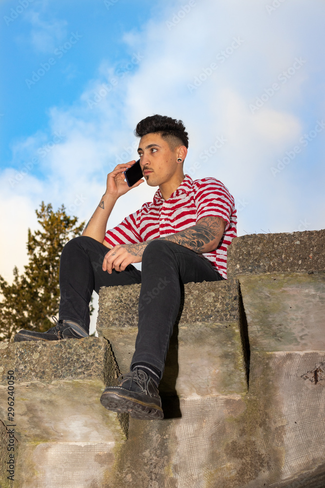 male model with mustache and barber tattoos male model with mustache and barber tattoos