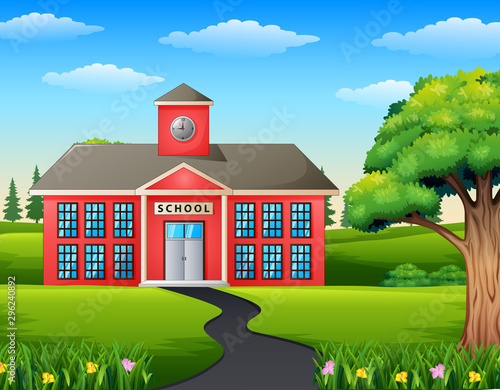 Background of road scene toward school building