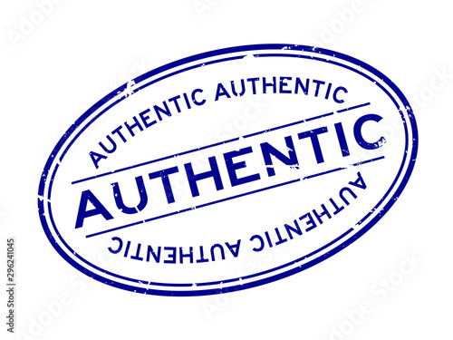 Grunge blue authentic word oval rubber seal stamp on white background