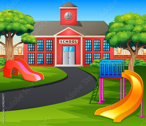 Scene with school building and playground