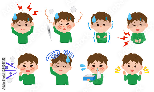 子供　男児　体調不良　セット　イラスト