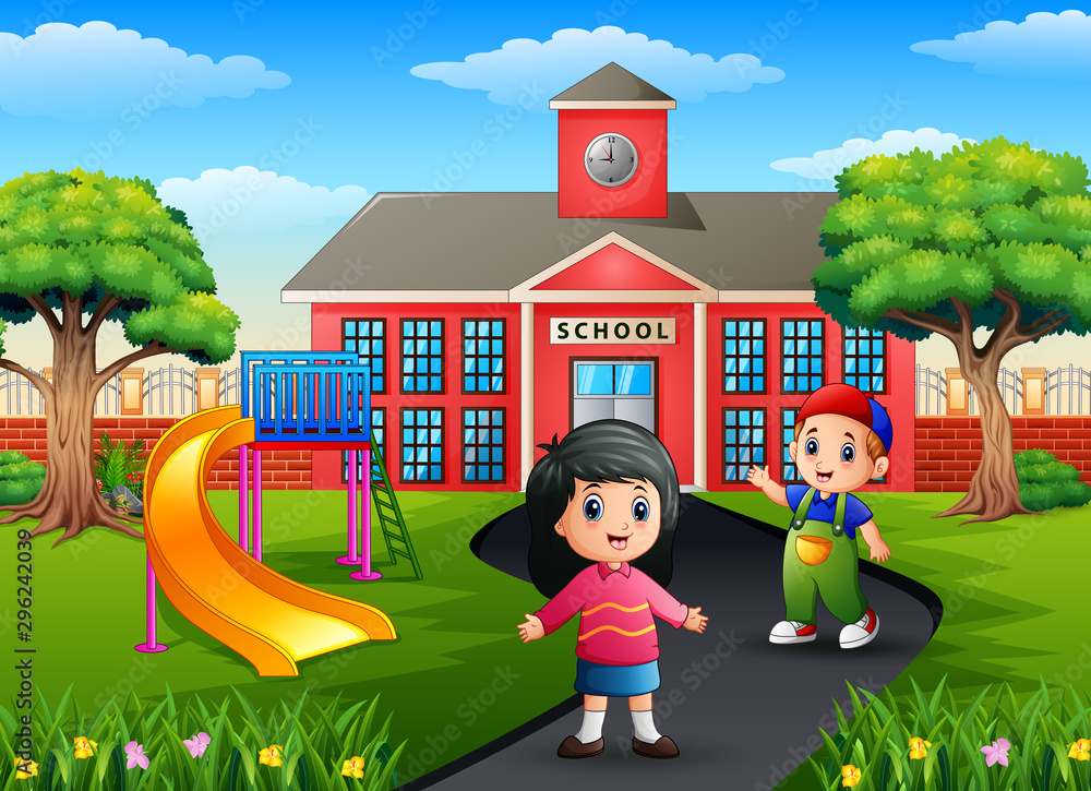 Cartoon Two Kids Going To School Stock Vector | Adobe Stock