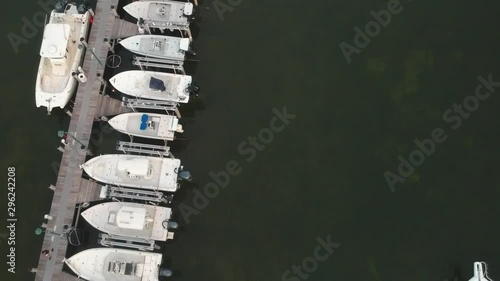 Drone footage of boats docked up in Florida Keys marina. photo