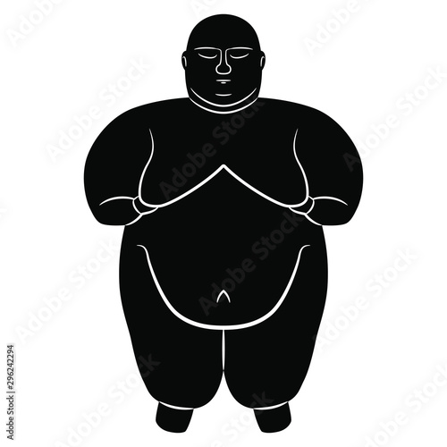 Isolated vector illustration. Fat lady. Ancient neolithic sculpture from Catalhoyuk in Turkey. Great Mother archetype. Black and white silhouette.