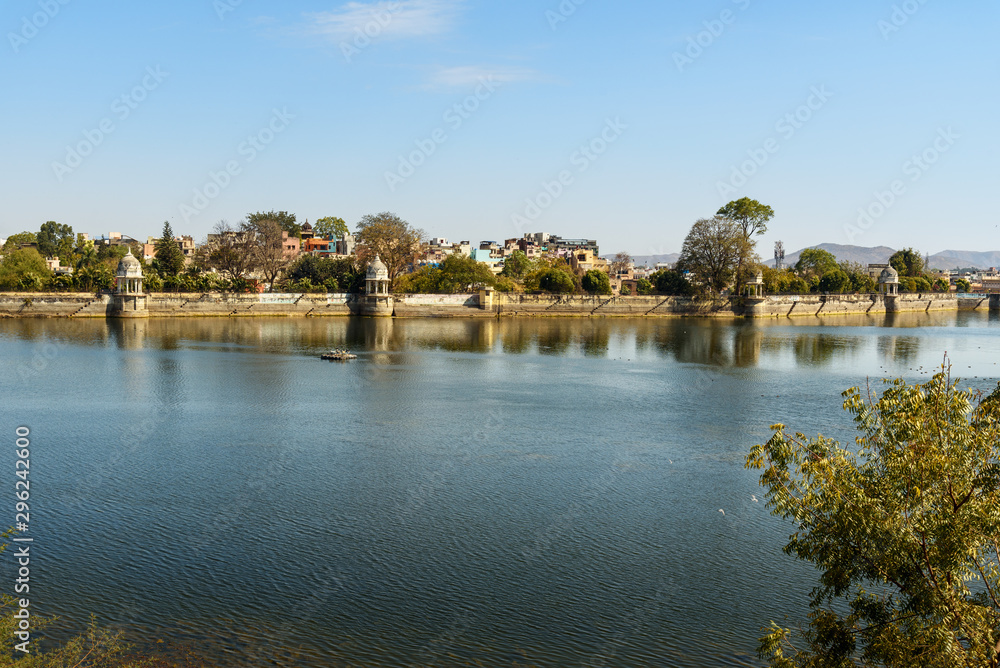 Swaroop Sagar Lake is an artificially created lake. Udaipur. India