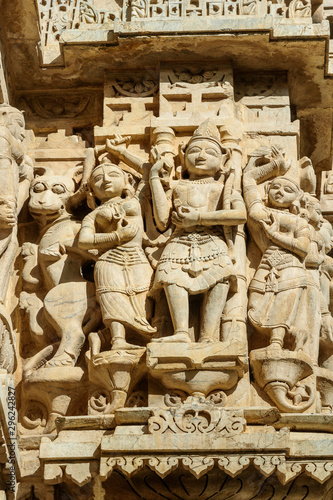 Decorative carving detail of Jagdish Temple in Udaipur. India