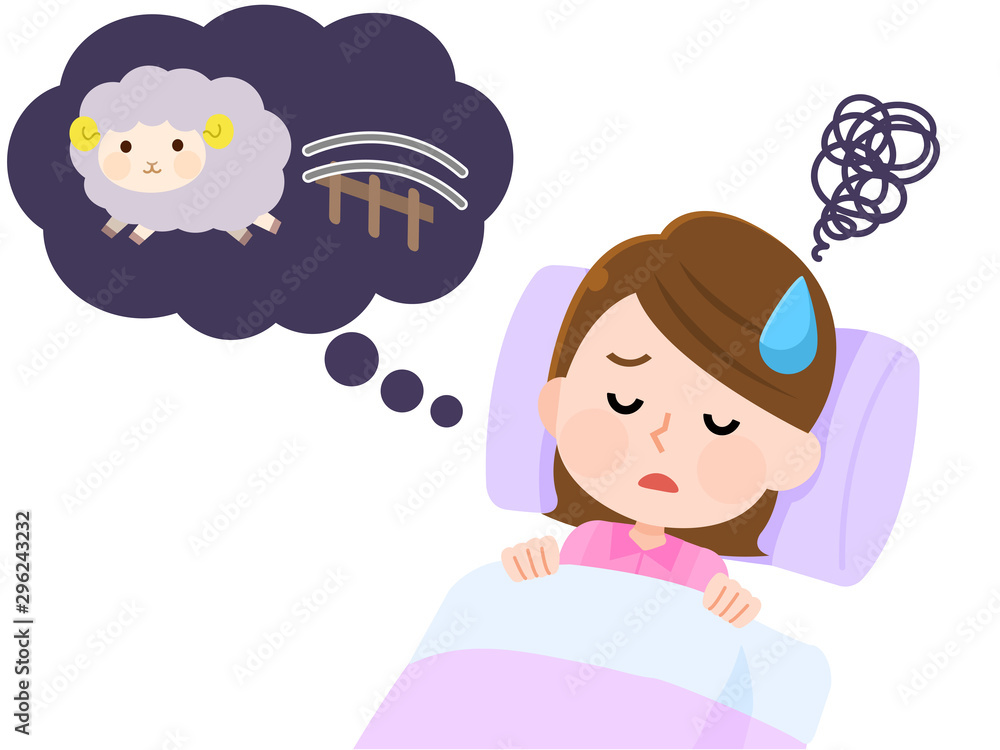 不眠症 眠れなくて困る女性02 羊を数える イラスト Stock ベクター Adobe Stock