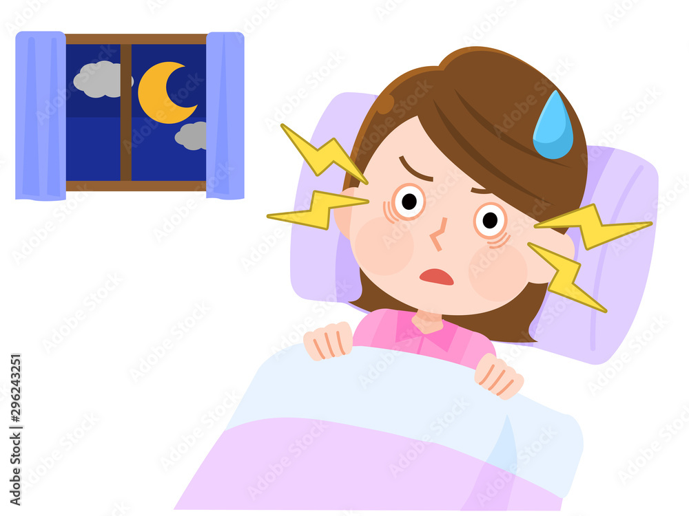 不眠症 眠れなくて困る女性03 眼が冴える イラスト Stock Vector Adobe Stock