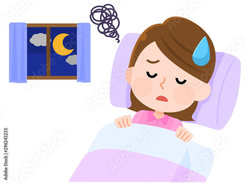 不眠症　眠れなくて困る女性01　イラスト