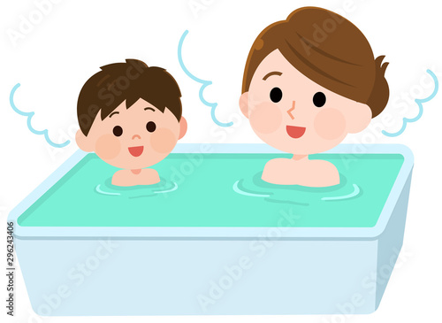 入浴する母親と男の子　イラスト