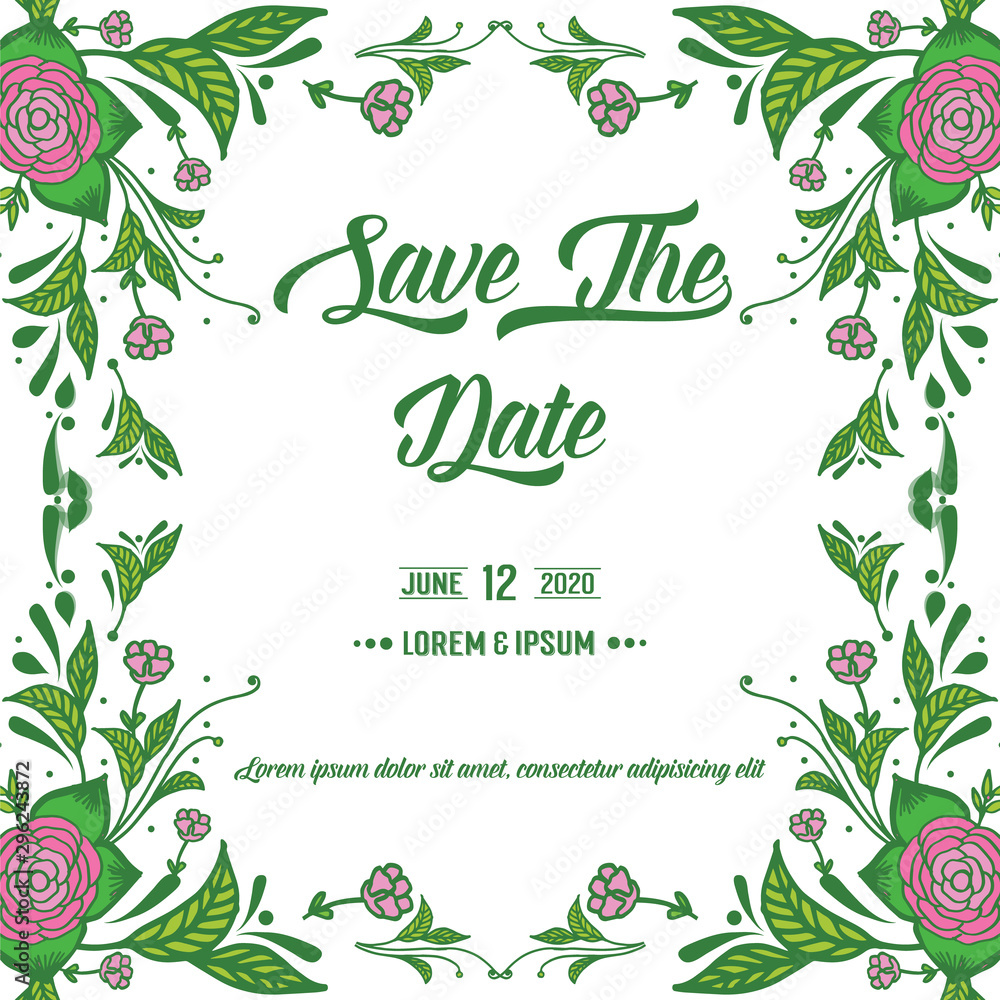 Beautiful pink rose flower frame, for various card save the date. Vector