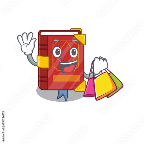 Shopping magic spell book on cartoon rack