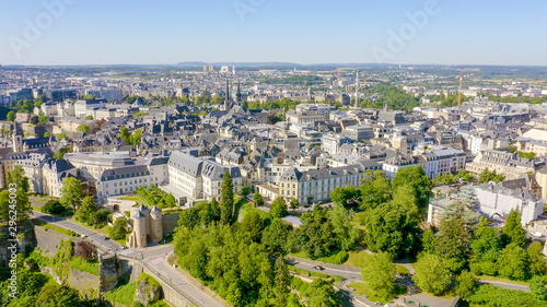 Luxembourg, Historical city center in the morning, Aerial View