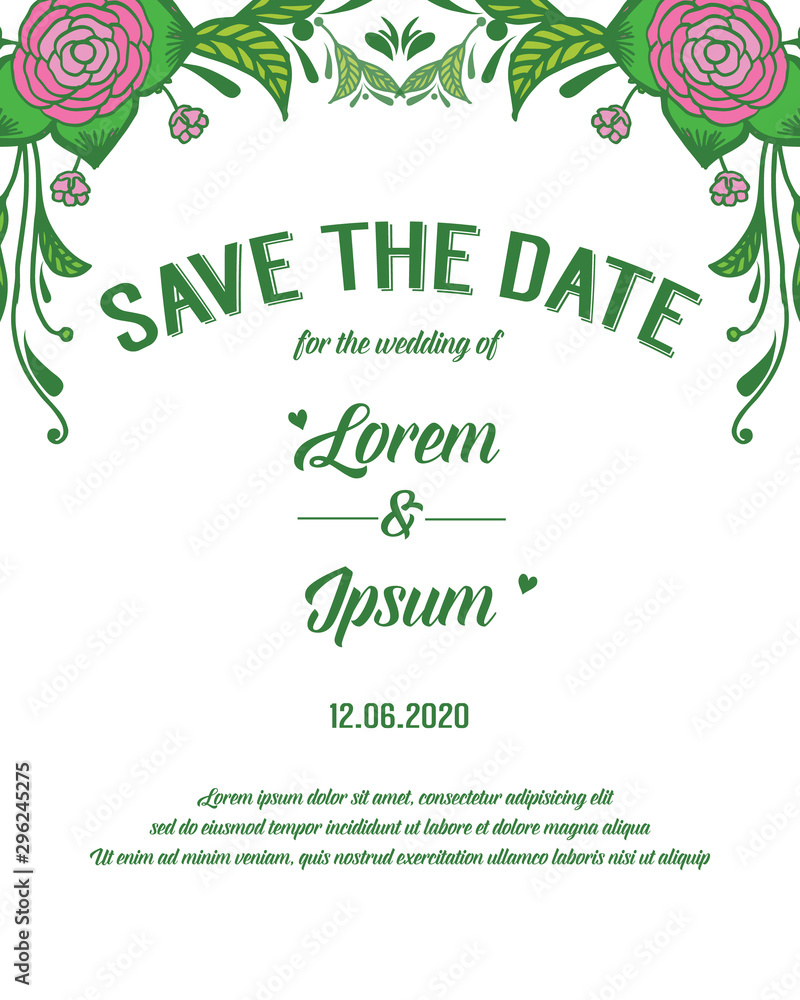 Wallpaper of card save the date, with modern green leaf flower frame. Vector Wallpaper of card save the date, with modern green leaf flower frame. Vector