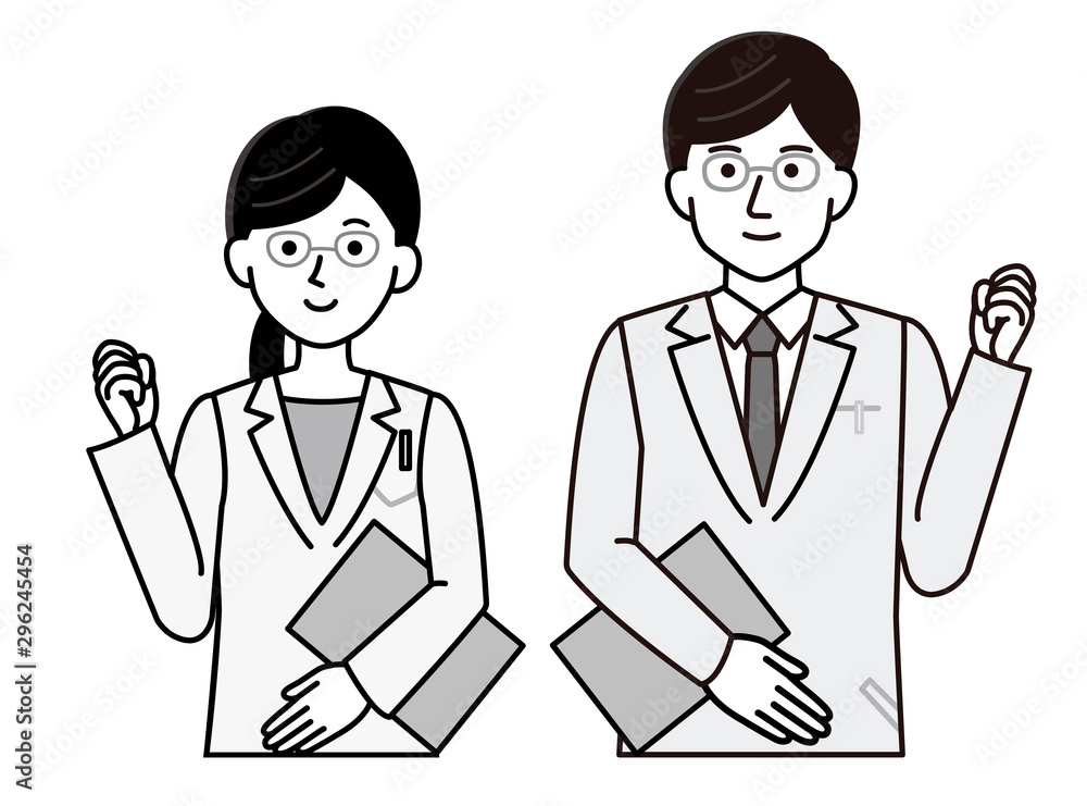 医者　男女　頑張る　イラスト