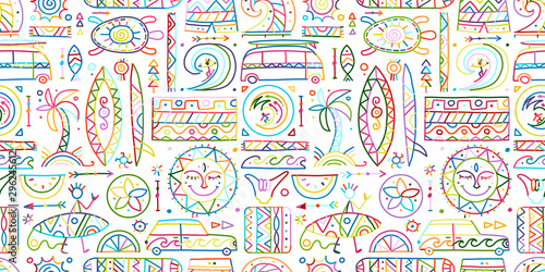 Surfing seamless pattern. Tribal elements for your design