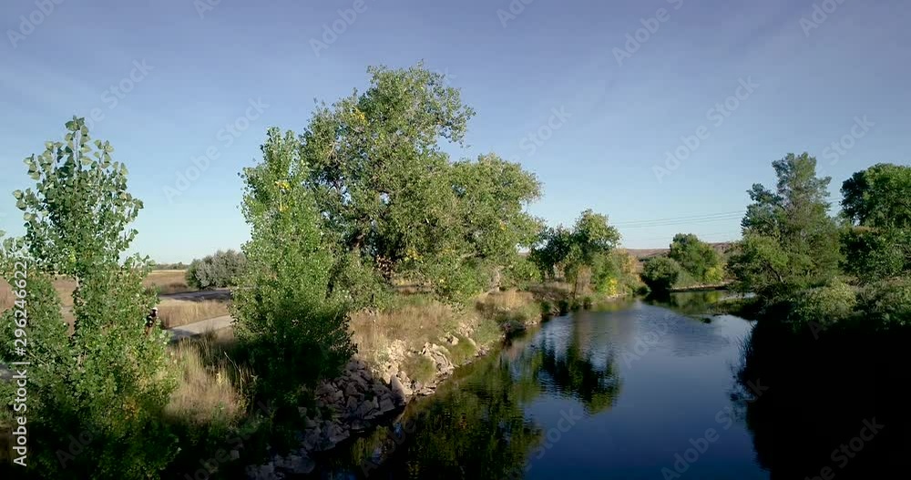 Drone flight over a slow moving river in Colorado Drone flight over a slow moving river in Colorado