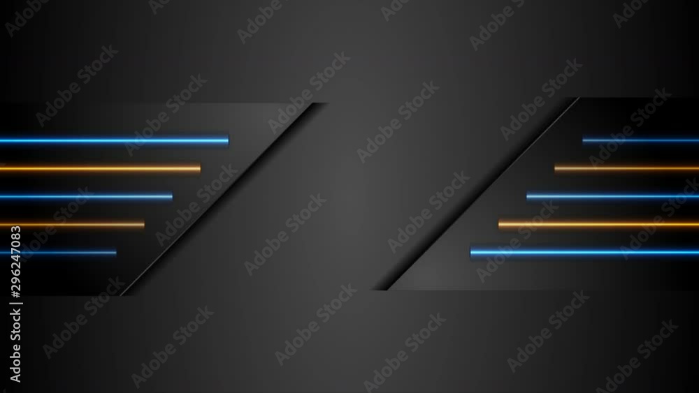 Black tech abstract motion design with blue and orange neon glowing ...