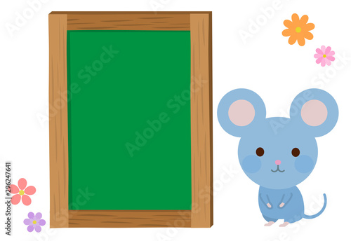 動物　黒板　ねずみ　イラスト