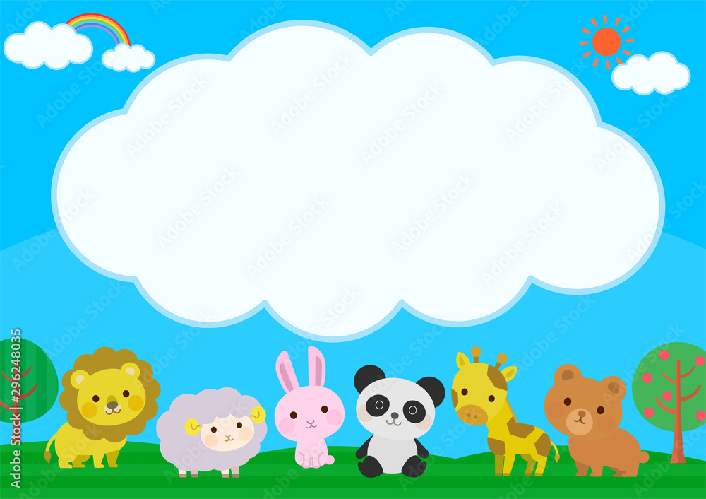 動物 かわいい 子供向け 雲 文字スペース イラスト Stock Vector Adobe Stock