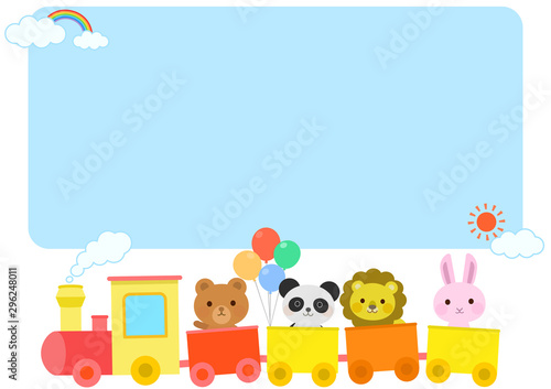汽車に乗る動物　かわいい　子供向け　空　文字スペース　イラスト