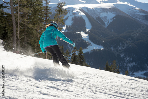 girl is skiing