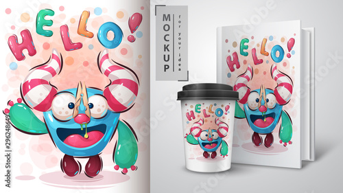 Hello monster poster and merchandising