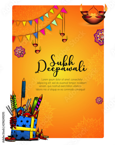 Diwali Festival Sale Design Template with Discount Tag and Creative Lamps, Floral Ornament, Abstract Background - Diwali Offer