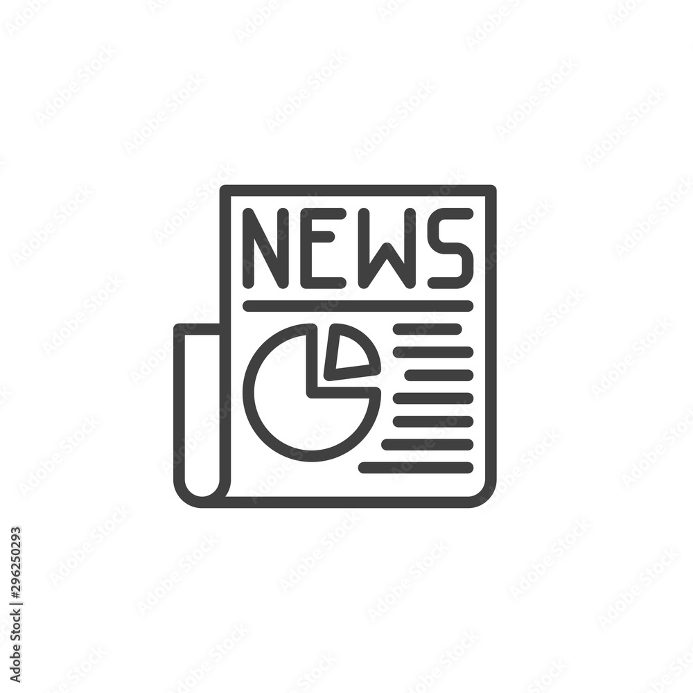 Financial news article line icon. Business press linear style sign for mobile concept and web design. Newspaper with pie chat diagram outline vector icon. Symbol, logo illustration. Vector graphics Financial news article line icon. Business press linear style sign for mobile concept and web design. Newspaper with pie chat diagram outline vector icon. Symbol, logo illustration. Vector graphics