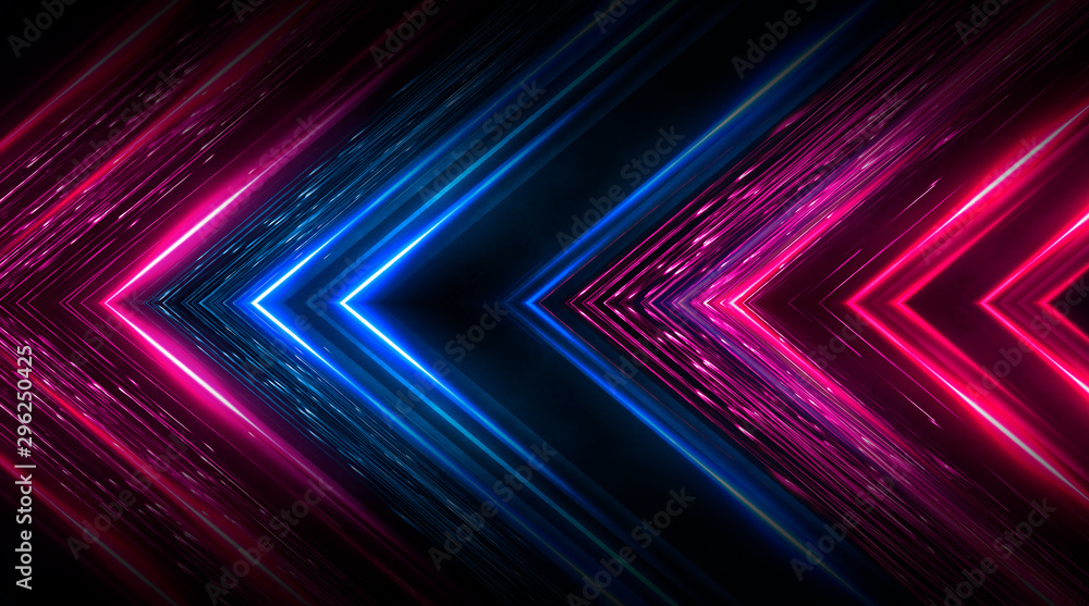 Dark abstract futuristic background. Neon lines, glow. Neon lines, shapes. Pink and blue glow. - obrazy, fototapety, plakaty 