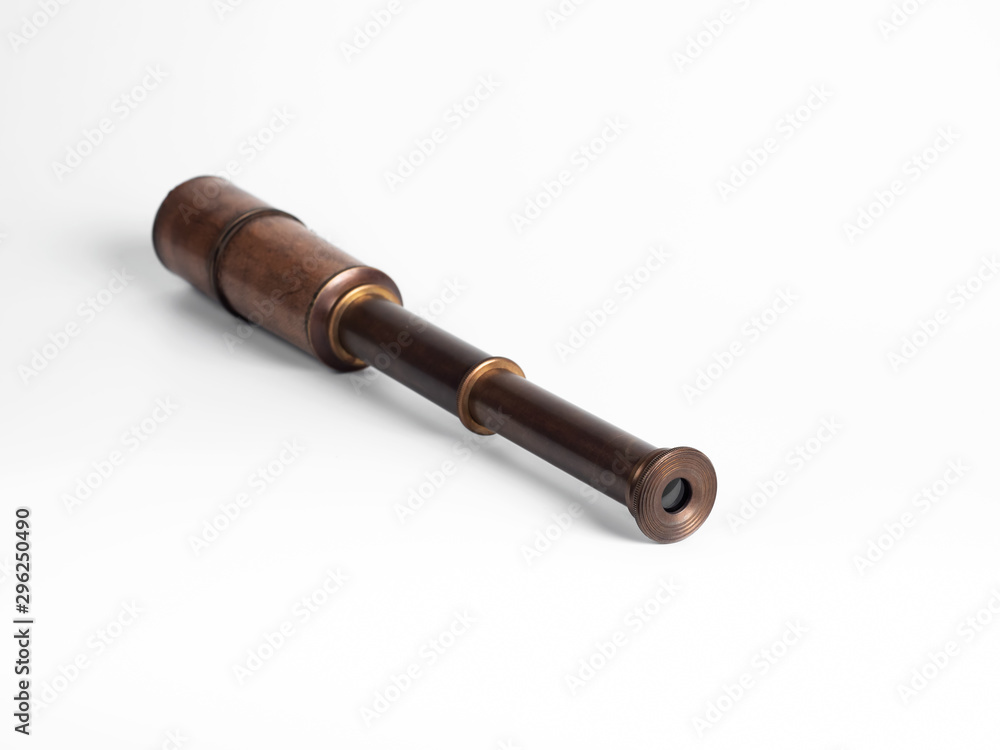 Close up Antique Monocular Telescope Isolated on White Background Close up Antique Monocular Telescope Isolated on White Background