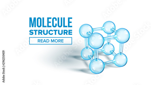Scientific Molecule Structure Landing Page Vector. Extremely Minute Particle Glass Molecule For Website or Webpage. Reflective And Refractive Molecular Compound. Template Realistic 3d Illustration
