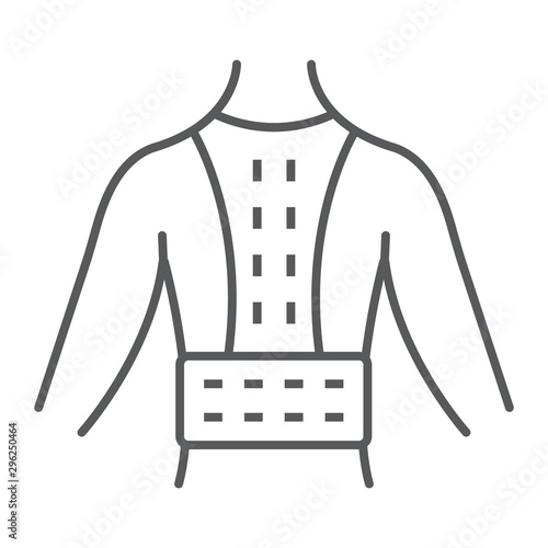 Orthopedic corset thin line icon, orthopedic and medical, posture correction brace sign, vector graphics, a linear pattern on a white background.