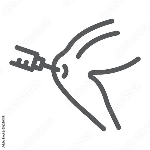 Knee injection line icon, orthopedic and medical, bone injection sign, vector graphics, a linear pattern on a white background.