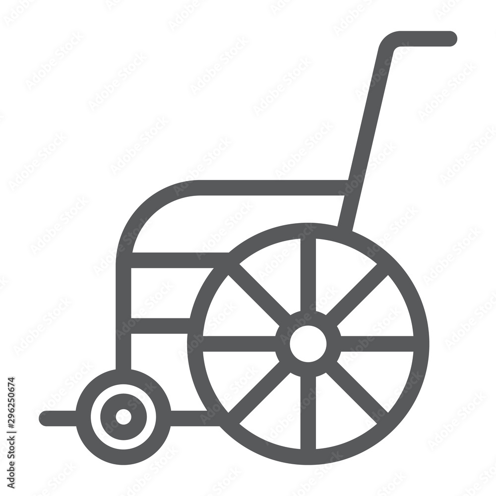 Wheelchair line icon, orthopedic and medical, disabled chair sign, vector graphics, a linear pattern on a white background. Wheelchair line icon, orthopedic and medical, disabled chair sign, vector graphics, a linear pattern on a white background.