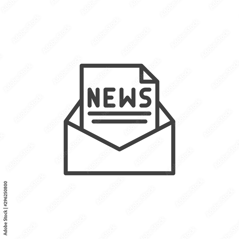 Newsletter mail line icon. linear style sign for mobile concept and web design. Envelope with new document file outline vector icon. Symbol, logo illustration. Vector graphics Newsletter mail line icon. linear style sign for mobile concept and web design. Envelope with new document file outline vector icon. Symbol, logo illustration. Vector graphics