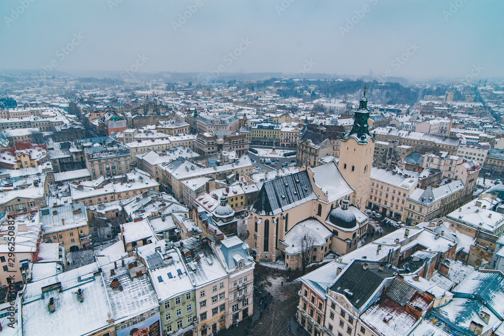 Fototapeta premium cityscape view of old european city at winter time