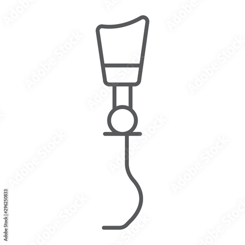Prosthetic leg thin line icon, orthopedic and medical, artificial leg sign, vector graphics, a linear pattern on a white background.