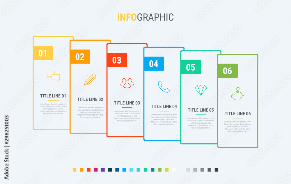 Timeline infographic design vector. 6 options, rectangular workflow ...