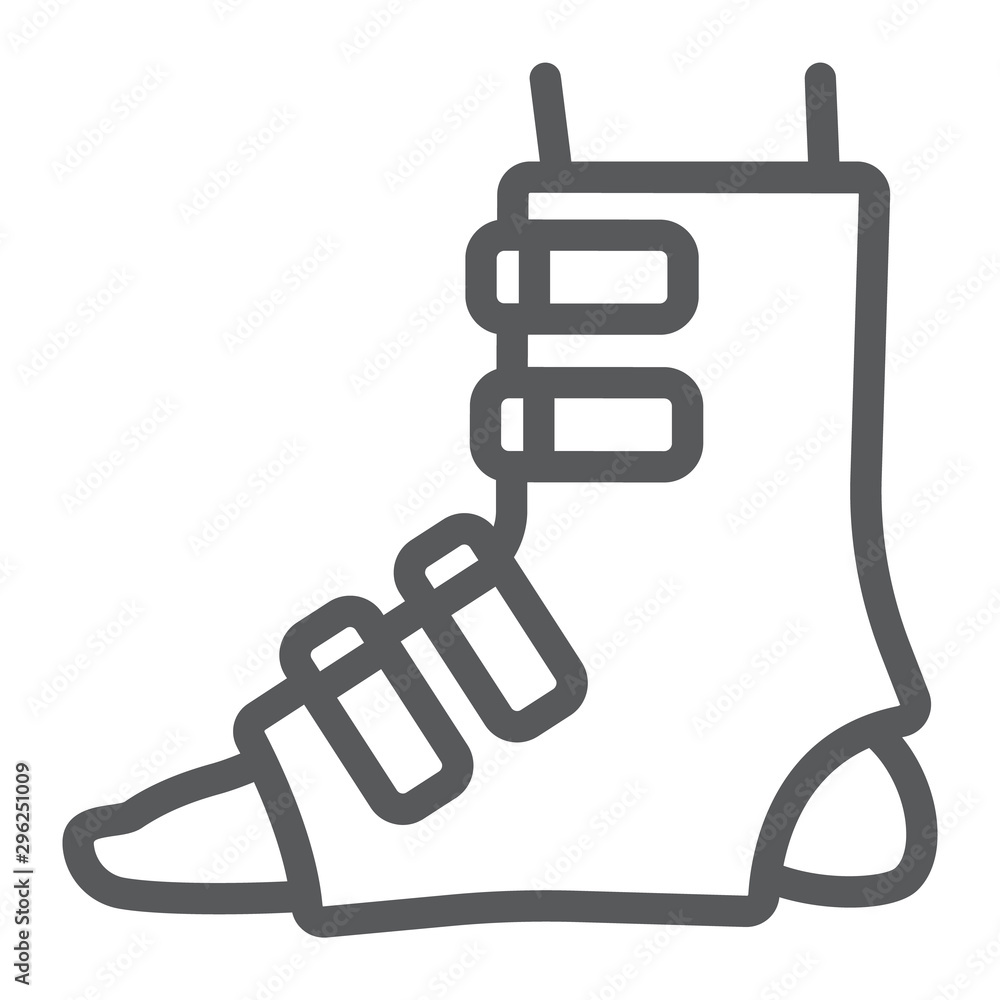 Foot splint line icon, orthopedic and medical, leg bandage sign, vector graphics, a linear pattern on a white background. Foot splint line icon, orthopedic and medical, leg bandage sign, vector graphics, a linear pattern on a white background.